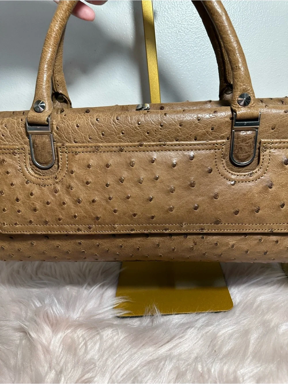 Ostrich Leather Top-Handle brown Bag
